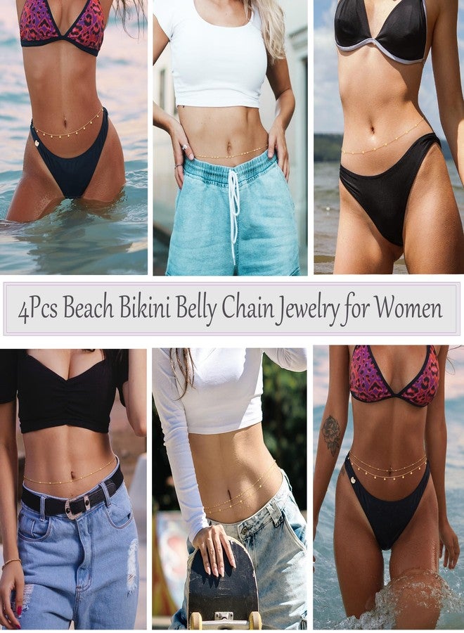 Jovivi 4 Pcs 18K Gold Plated Body Chains for Women,Adjustable Belly Chains for Waist,Multilayer Summer Beach Bikini Waist Beads Body Chains Jewelry for Women - Image 4
