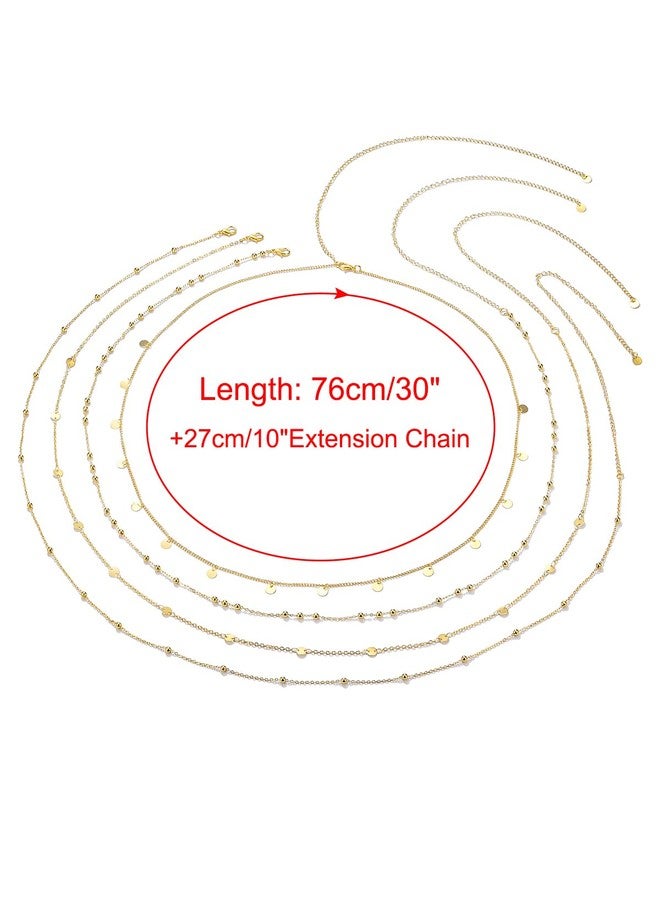 Jovivi 4 Pcs 18K Gold Plated Body Chains for Women,Adjustable Belly Chains for Waist,Multilayer Summer Beach Bikini Waist Beads Body Chains Jewelry for Women - Image 5