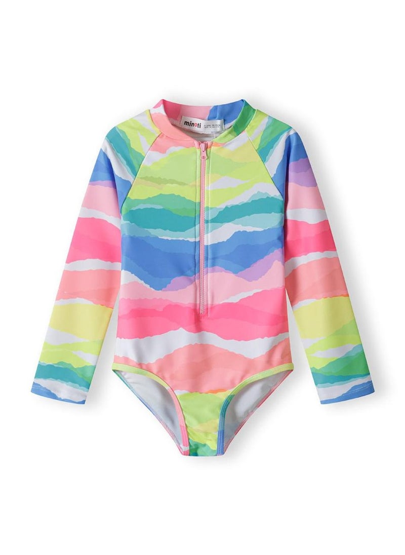 MINOTI Girls' Long Sleeve Swimsuit – Rainbow UV Protection - Image 1