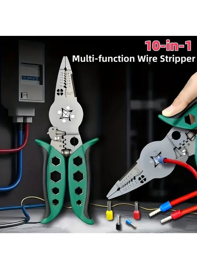 Green Multifunctional Wire Stripper Crimping Tool for Home Industrial Automotive DIY - Image 3