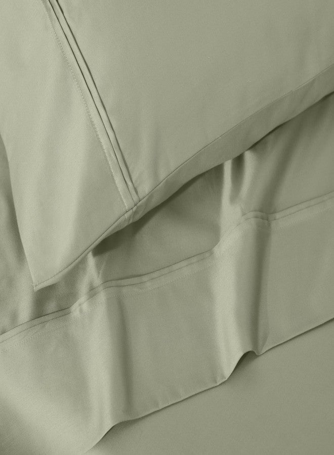 سوبيريور طقم ملاءات قطنية مصرية فاخرة بعدد خيوط 1200، ملاءات غرفة نوم، مستلزمات منزلية عصرية، مفروشات فاخرة، ملاءة سرير مطاطية بجيب عميق، ملاءة مسطحة، غطاءا وسادة، مقاس كامل، لون أخضر فاتح - Image 4