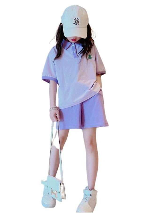 Mei Stylish - Girl's Kid Summer 2 Piece Outfit Short Sleeve T-shirt and Short Pant Set - Image 1