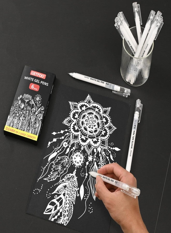 GETFOO White Gel Pens - 0.6mm White Archival Ink Pen for Black Paper, Holiday Gifts & Bullet Journal Detailing - 6-Pack Archival Ink Set for Sketching, Illustration, Bullet Journaling - Image 5