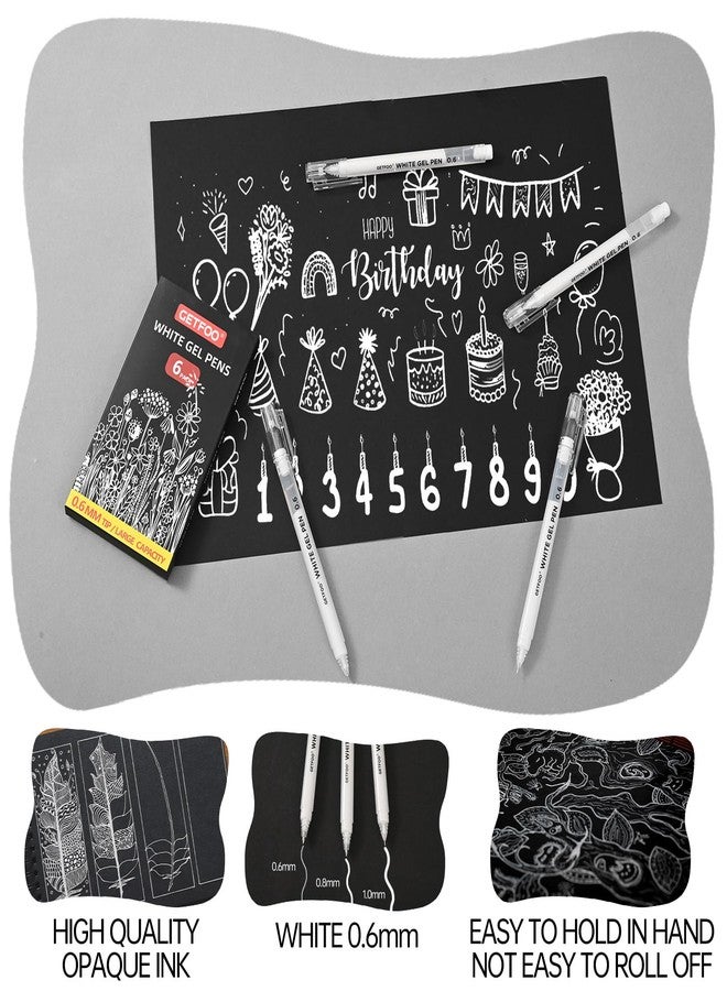 GETFOO White Gel Pens - 0.6mm White Archival Ink Pen for Black Paper, Holiday Gifts & Bullet Journal Detailing - 6-Pack Archival Ink Set for Sketching, Illustration, Bullet Journaling - Image 4