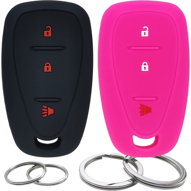 2Pcs Silicone 3 Buttons Key Fob Cover Remote Case Keyless Protector Compatible with Chevrolet Chevy Malibu Blazer Camaro Cruze Equinox Malibu Limited Sonic Spark Traverse Trax Volt Black Hot Pink