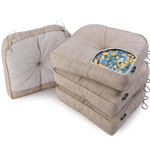 SUNROX LokGrip Non Slip Gel Memory Foam Chair Cushions for Dining Chairs Tailbone Pain Relief, Tufted Stain Resistant Thicken Durable Chair Pad for Dining Kitchen Office 17"x16" Set of 4, Husk Birch - Image 1