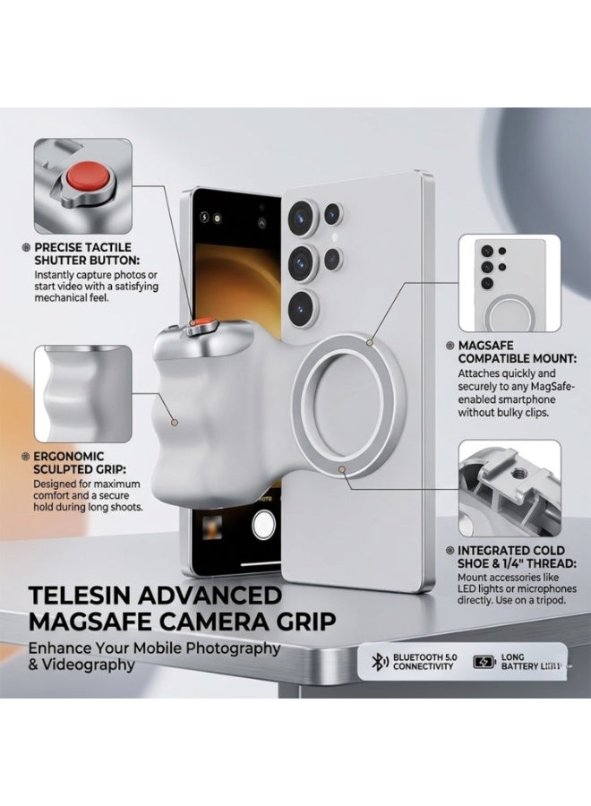 TELESIN Magnetic Smartphone Camera Grip Wireless Bluetooth Shutter Handle Phone Photography Stabilizer with Cold Shoe Mount and Quarter Inch Tripod Thread Compatible with MagSafe iOS and Android - Image 3
