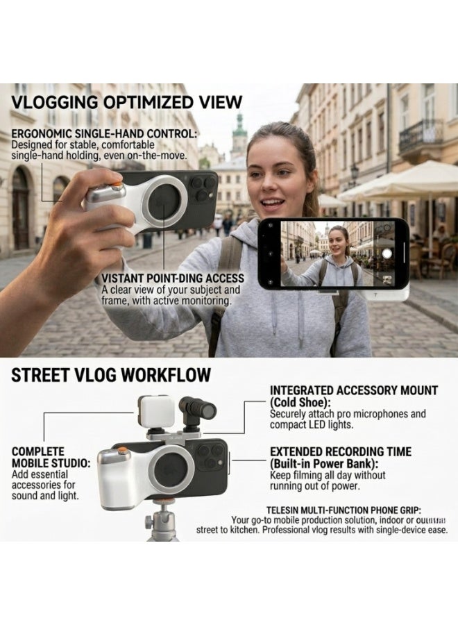 TELESIN Magnetic Smartphone Camera Grip Wireless Bluetooth Shutter Handle Phone Photography Stabilizer with Cold Shoe Mount and Quarter Inch Tripod Thread Compatible with MagSafe iOS and Android - Image 4