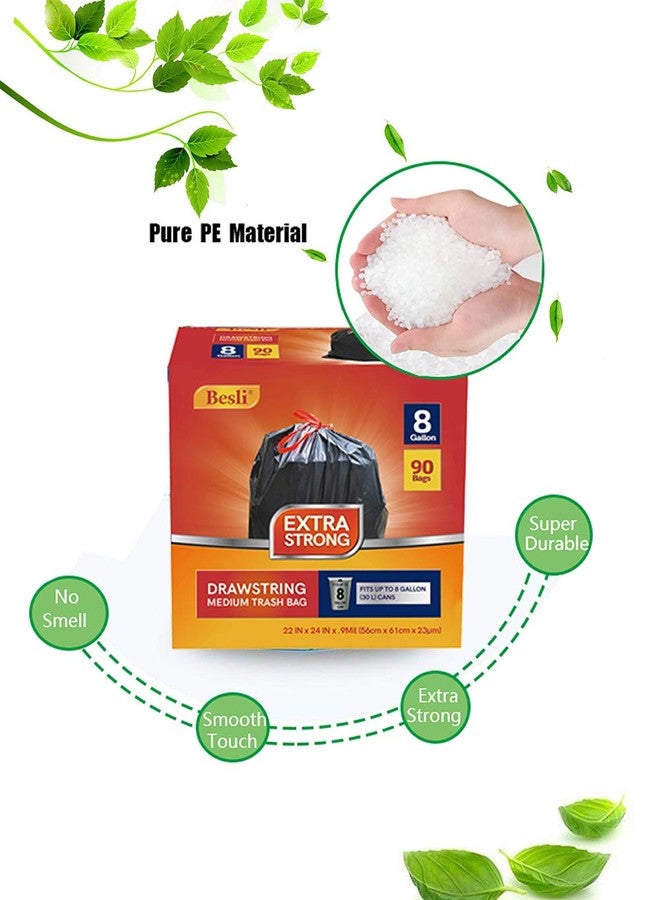 Besli 8 Gallon Black Drawstring Trash Bag Garbage Bag Trash Can Liner,0.9 Mil,90 Counts - Image 2