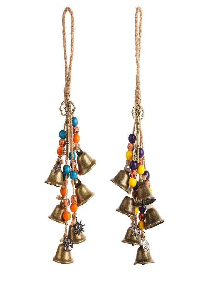 قطعتان من أجراس الساحرة لمقبض الباب للحماية، أجراس معلقة يدوية الصنع للباب، أجراس رياح ساحرة لتزيين غرفة المنزل بأسلوب بوهيمي (ملونة) - Image 1
