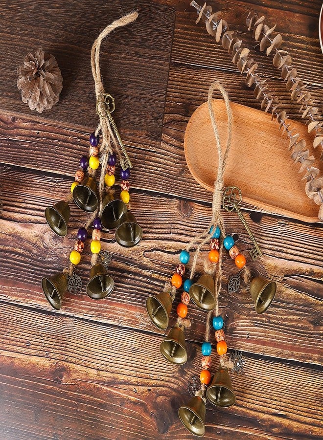 قطعتان من أجراس الساحرة لمقبض الباب للحماية، أجراس معلقة يدوية الصنع للباب، أجراس رياح ساحرة لتزيين غرفة المنزل بأسلوب بوهيمي (ملونة) - Image 5