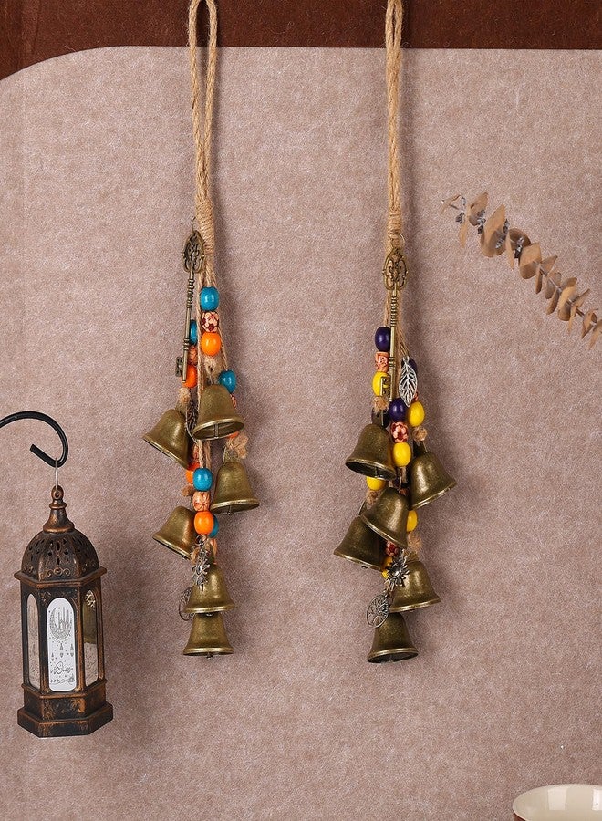 قطعتان من أجراس الساحرة لمقبض الباب للحماية، أجراس معلقة يدوية الصنع للباب، أجراس رياح ساحرة لتزيين غرفة المنزل بأسلوب بوهيمي (ملونة) - Image 4