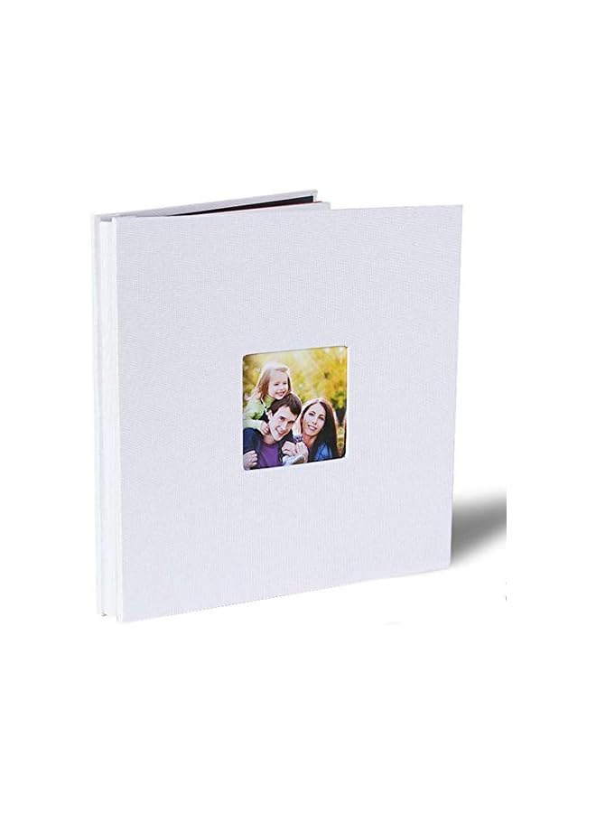 The Bros Large Photo Album Scrapbook with Window, Linen Self Adhesive Scrap Book, Wedding Anniversary Birthday Valentines Day, 28cm x 27cm Vintage Blank Pages Memory Book (white) x 2 decorative stickers - Image 2