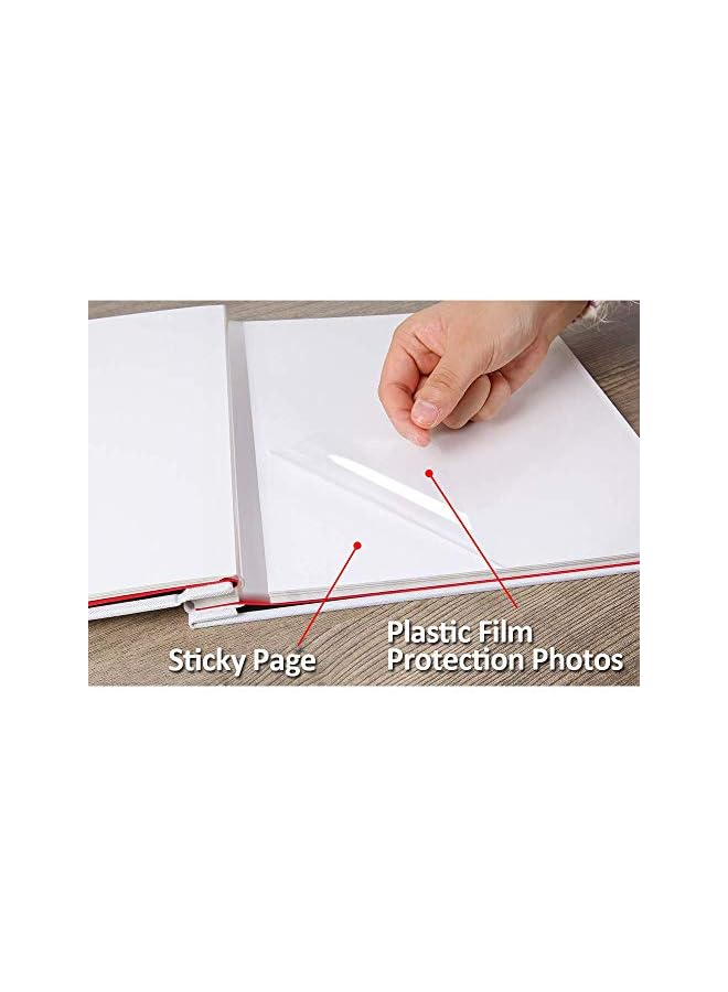 The Bros Large Photo Album Scrapbook with Window, Linen Self Adhesive Scrap Book, Wedding Anniversary Birthday Valentines Day, 28cm x 27cm Vintage Blank Pages Memory Book (white) x 2 decorative stickers - Image 3