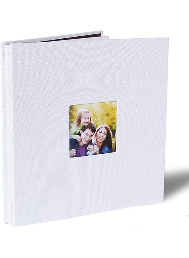The Bros Large Photo Album Scrapbook with Window, Linen Self Adhesive Scrap Book, Wedding Anniversary Birthday Valentines Day, 28cm x 27cm Vintage Blank Pages Memory Book (white) x 2 decorative stickers - Image 1