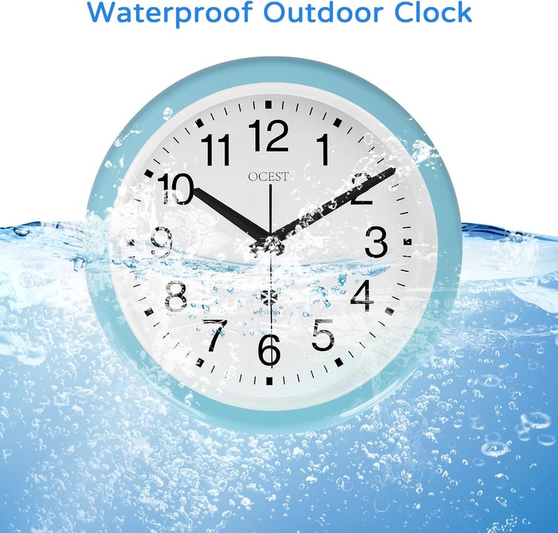 OCEST 12 Inch Sealed Indoor Outdoor Clock Waterproof, Silent Battery Operated Wall Clocks Decor for Patio Pool Porch Garden (Blue) - Image 2