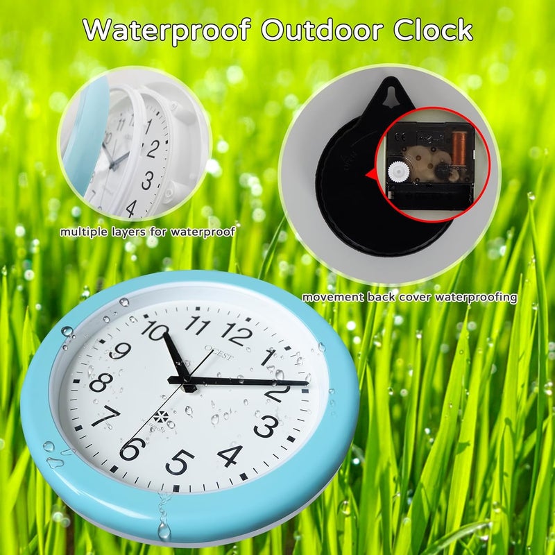 OCEST 12 Inch Sealed Indoor Outdoor Clock Waterproof, Silent Battery Operated Wall Clocks Decor for Patio Pool Porch Garden (Blue) - Image 5
