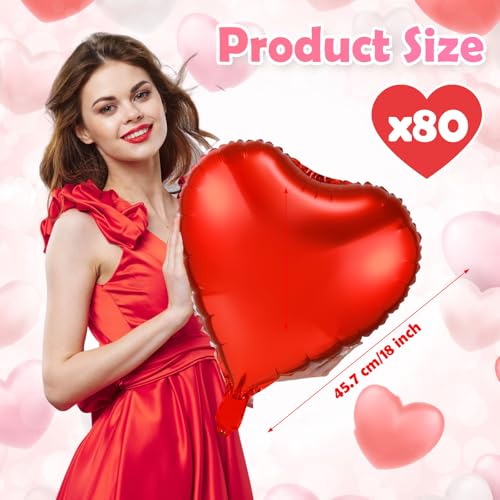 Lunmon 80 Pcs 18 Inch Red Heart Balloons Valentines Day Large Heart Shape Foil Balloons Bulk Decoration for Romantic Valentines Wedding Anniversary Bridal Shower Birthday Engagement Party Decor - Image 5