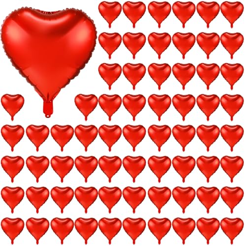 Lunmon 80 Pcs 18 Inch Red Heart Balloons Valentines Day Large Heart Shape Foil Balloons Bulk Decoration for Romantic Valentines Wedding Anniversary Bridal Shower Birthday Engagement Party Decor - Image 1