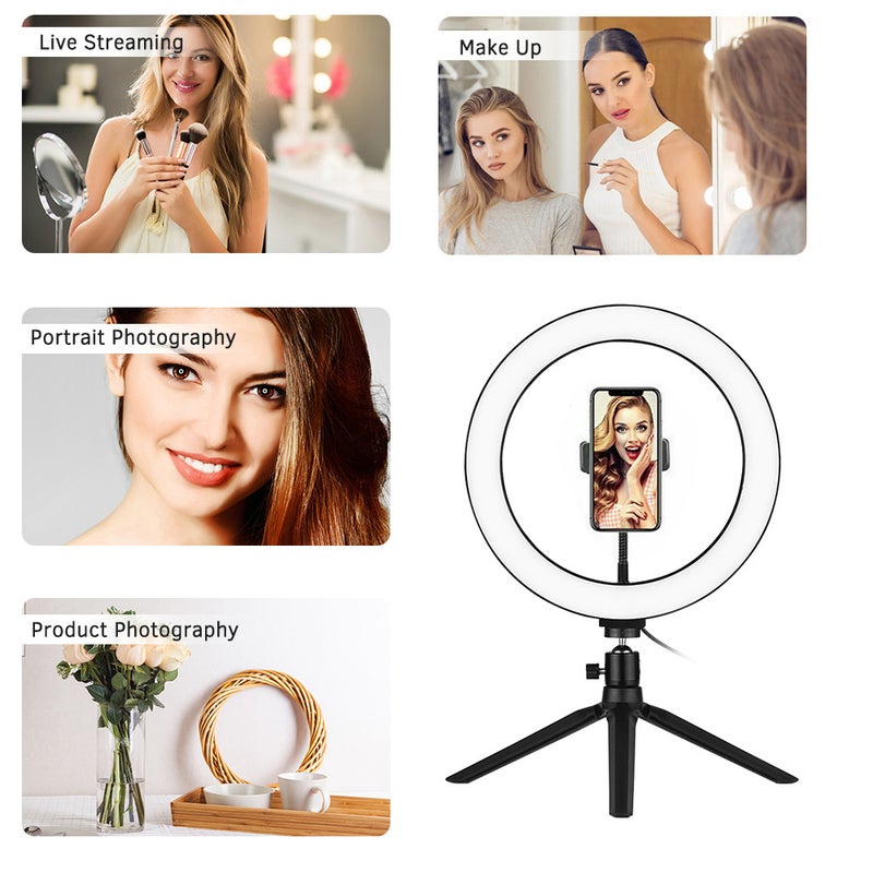 docooler 10" 3 Lighting Modes LED Ring Light Kit Black/White - Image 5