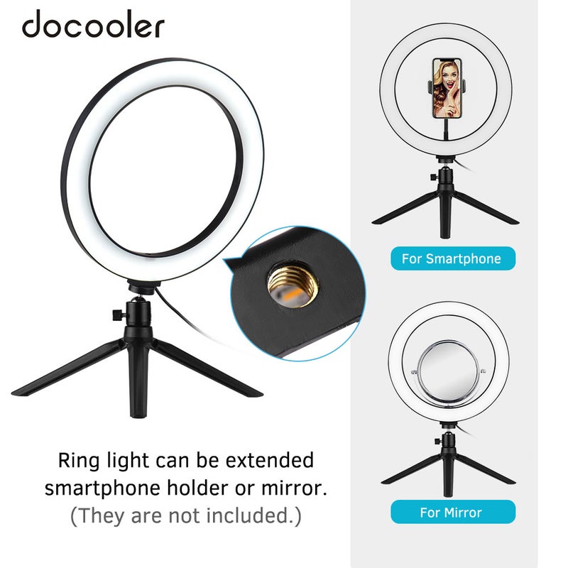 docooler 10" 3 Lighting Modes LED Ring Light Kit Black/White - Image 2