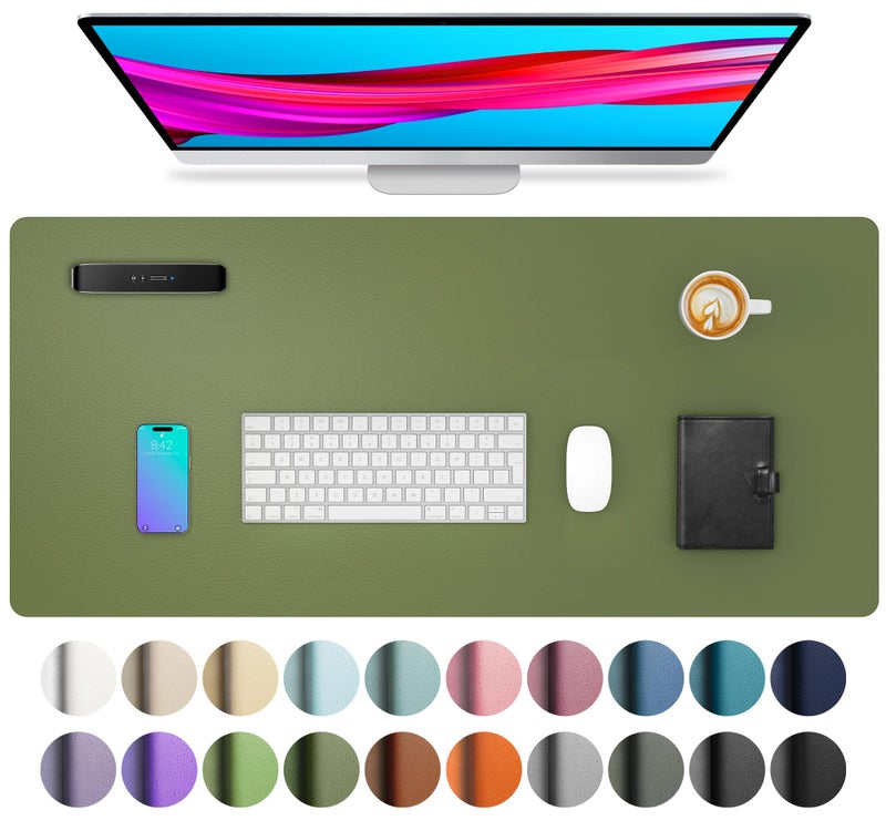 Aothia Leather Desk Pad Protector, Mouse Pad, Office Desk Mat, Non-Slip PU Leather Desk Blotter, Laptop Desk Pad, Waterproof Desk Writing Pad for Office and Home (31.5" x 15.7",Olive Green) - Image 1