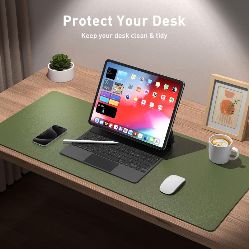 Aothia Leather Desk Pad Protector, Mouse Pad, Office Desk Mat, Non-Slip PU Leather Desk Blotter, Laptop Desk Pad, Waterproof Desk Writing Pad for Office and Home (31.5" x 15.7",Olive Green) - Image 3