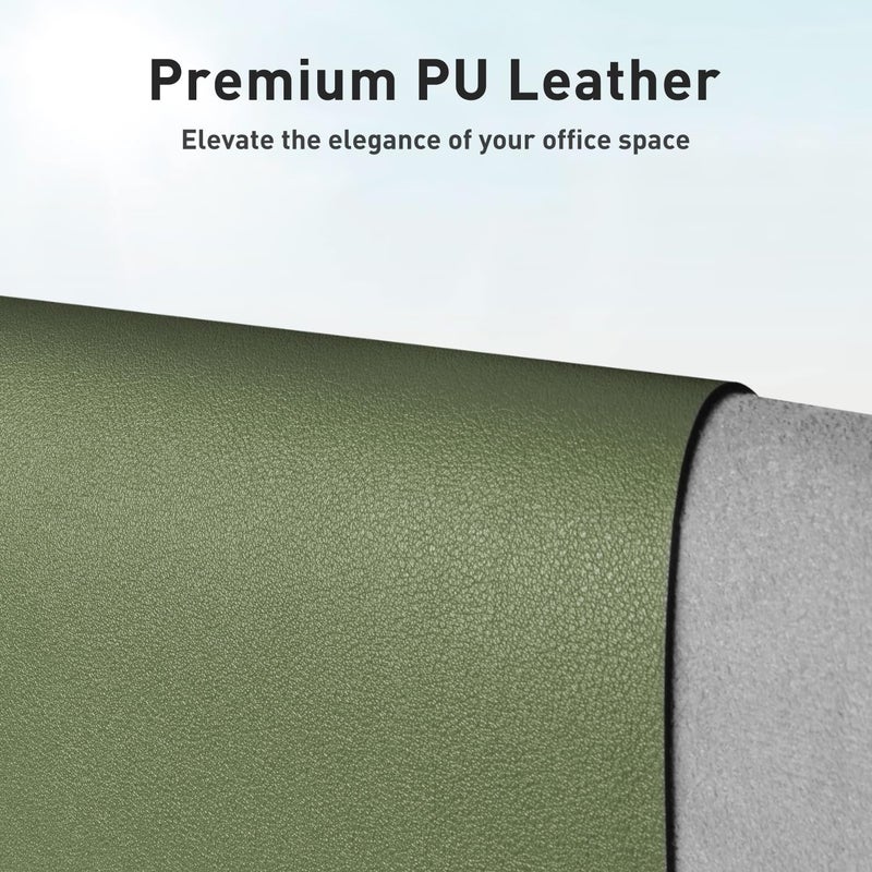 Aothia Leather Desk Pad Protector, Mouse Pad, Office Desk Mat, Non-Slip PU Leather Desk Blotter, Laptop Desk Pad, Waterproof Desk Writing Pad for Office and Home (31.5" x 15.7",Olive Green) - Image 2