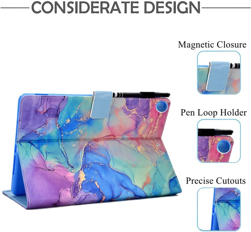 KEROM Fire HD 10 Tablet Case (9th/7th/5th Generation, 2019/2017/2015 Release), PU Leather Stand Cover Case with Auto Wake/Sleep & Pen Loop Holder & Card Slots, Colored Marble - Image 4