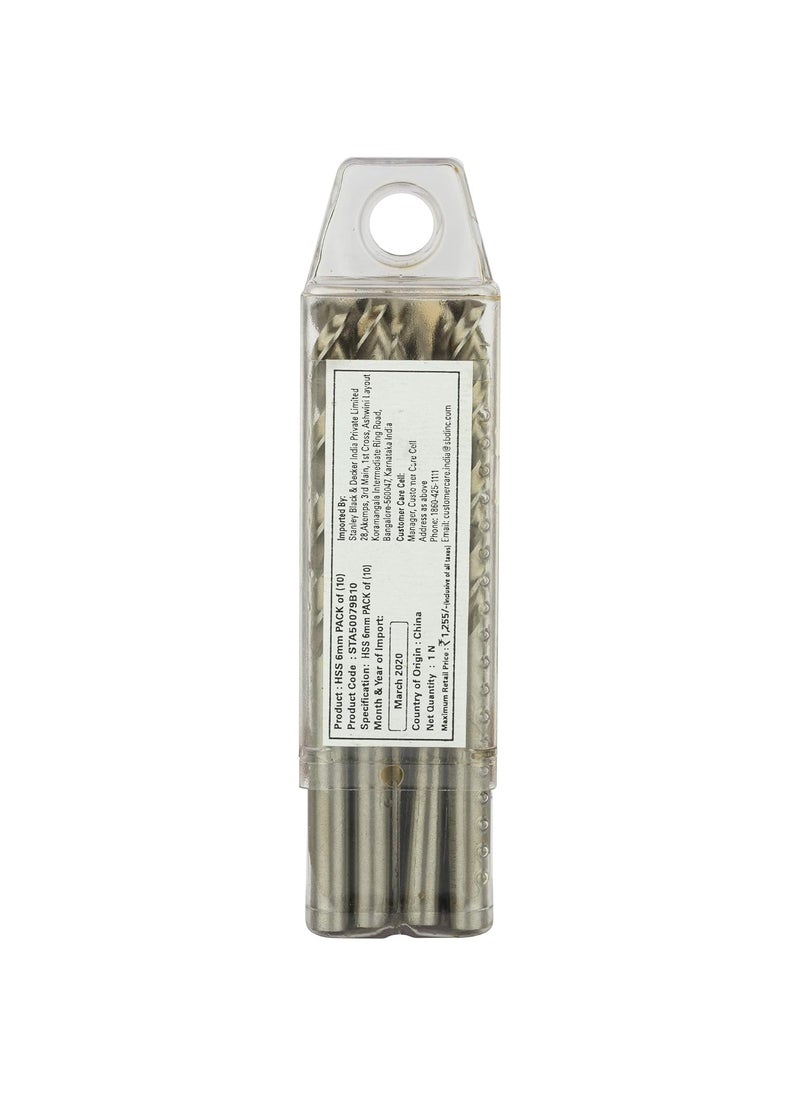 Stanley STANLEY STA50079B10-IN HSS 6mm Drill Machine Bit (Pack of 10)  - Image 2