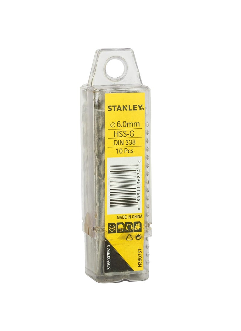 Stanley STANLEY STA50079B10-IN HSS 6mm Drill Machine Bit (Pack of 10)  - Image 1