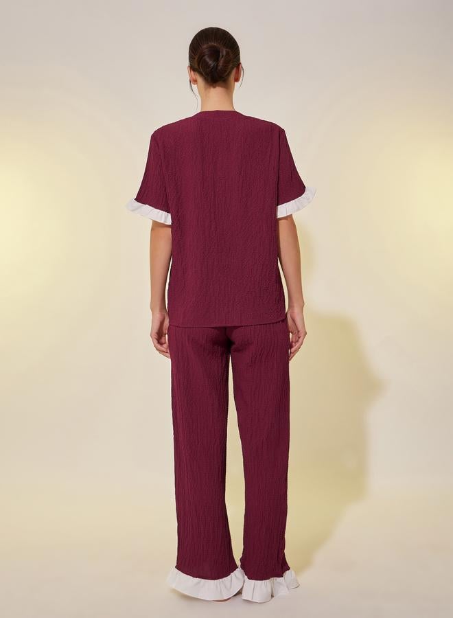 Take Two Take Two Textured V-Neck Buttoned Shirt and Pyjama Set  - Image 5