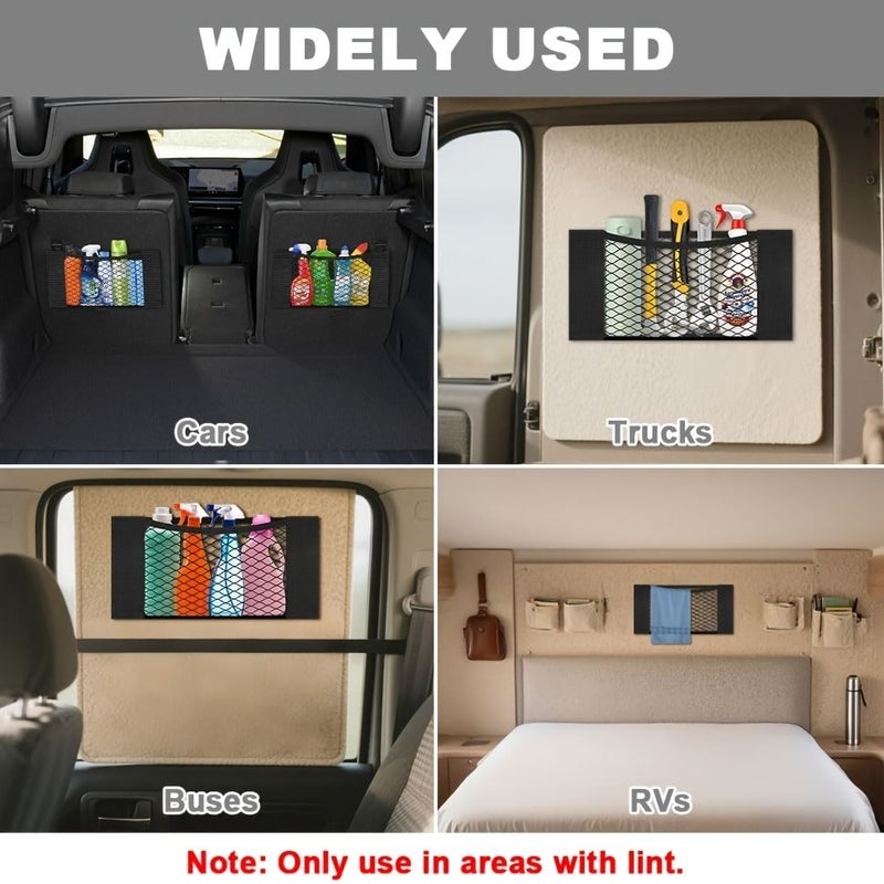 Black Car Trunk Storage Net Set 3pcs Elastic Bands for SUV Cars - Image 5
