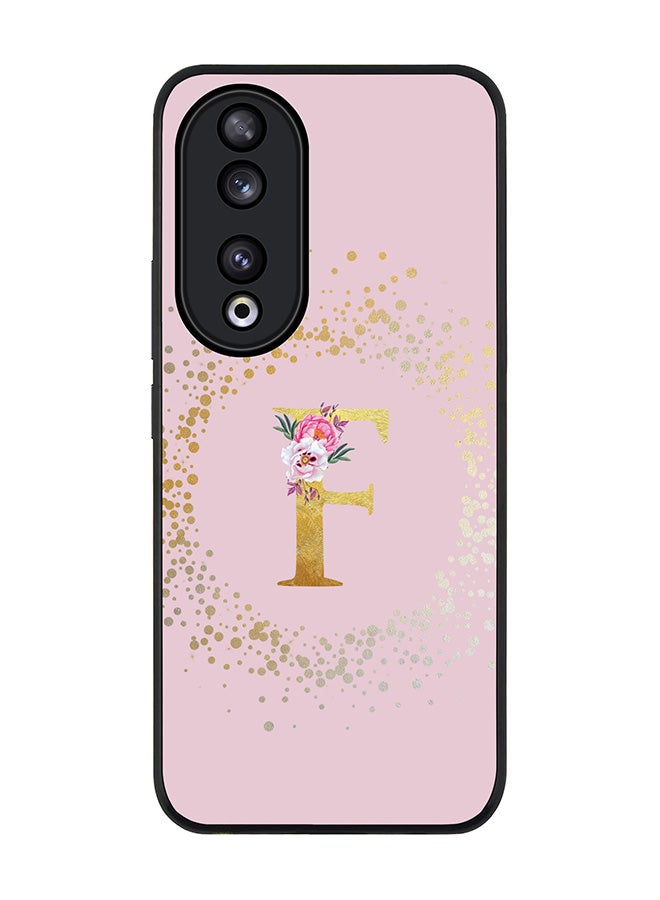 Stylizedd Rugged Black edge case for Honor 90 5G, Slim fit Flexible Anti Drop Thin Cover - Custom Monogram Initial Letter Floral Pattern Alphabet - F  (Pink ) - Image 1