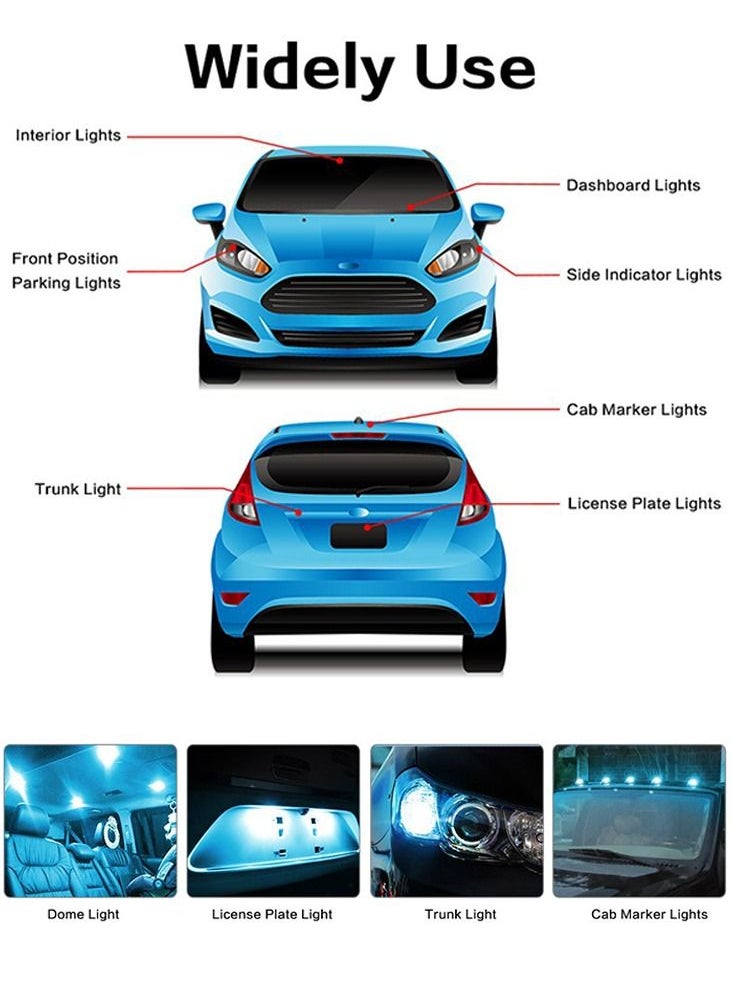 RoadPower - T10 LED Bulb, 8000K T10 LED Bulb, 6000K Bright Blue Color, Universal Fit Used for Car Interior, Dome Light, License Plate Light, Parking Light, RP-DIM10-5SMD-BL, (Pack of 10 Pcs) - Image 1