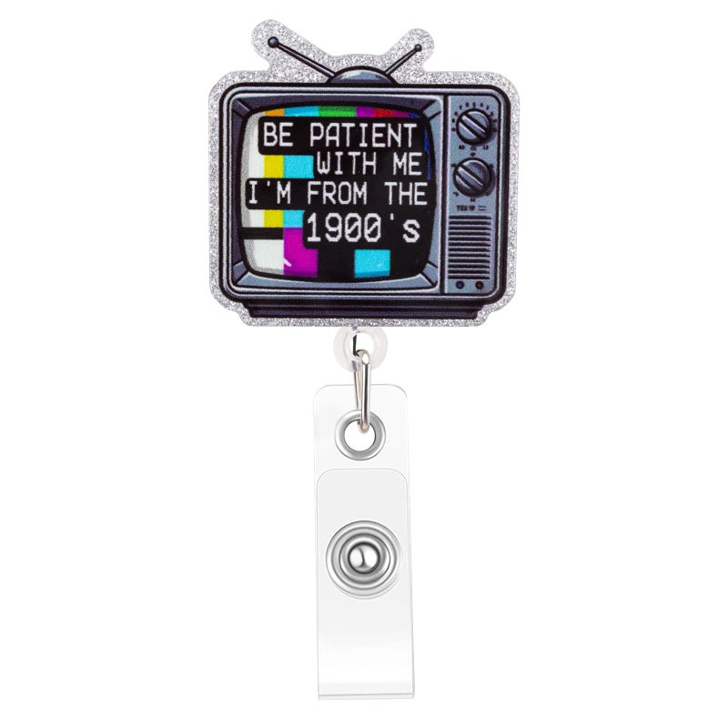 Kimoli Funny Nurse Badge Reel Cute Nursing TV Badge Reel Retractable Be Patient with Me I'm from The 1900's Id Card Holder with Clip for Doctor Medical Worker Healthcare Nurse Gifts - Image 1