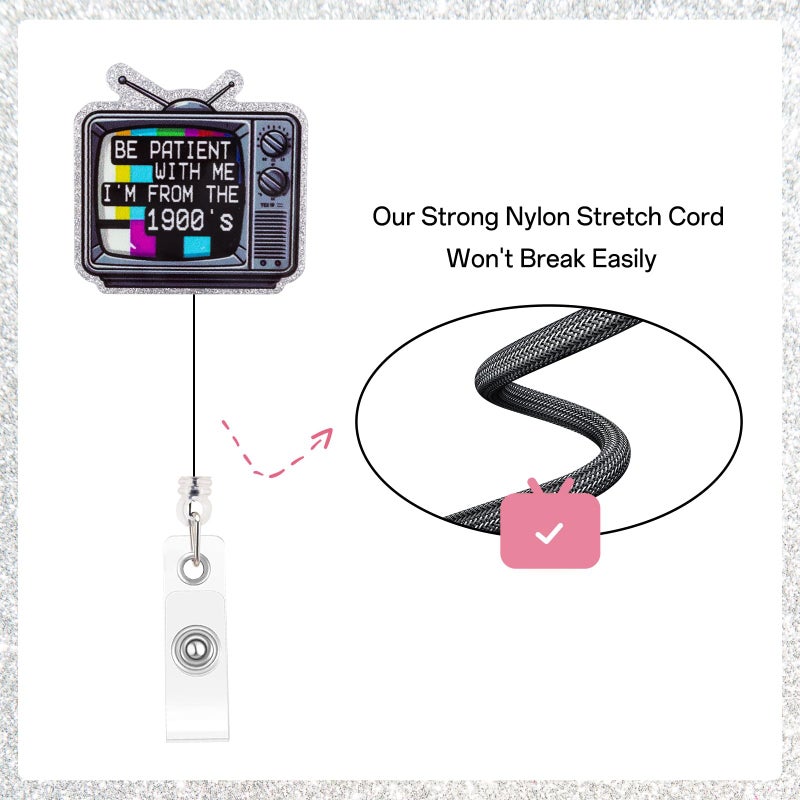 Kimoli Funny Nurse Badge Reel Cute Nursing TV Badge Reel Retractable Be Patient with Me I'm from The 1900's Id Card Holder with Clip for Doctor Medical Worker Healthcare Nurse Gifts - Image 3