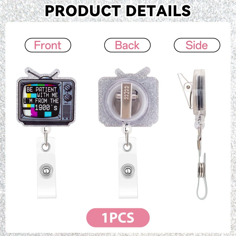 Kimoli Funny Nurse Badge Reel Cute Nursing TV Badge Reel Retractable Be Patient with Me I'm from The 1900's Id Card Holder with Clip for Doctor Medical Worker Healthcare Nurse Gifts - Image 4