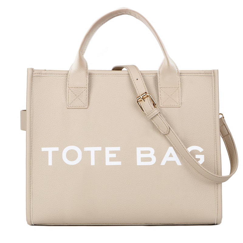 INNOIO Tote Bag for Women, Pu Leather Work Handbags Purses with Top Handle, Letter Print Weekender Hobo bag Bags for Teacher/Nurse (Beige) - Image 1