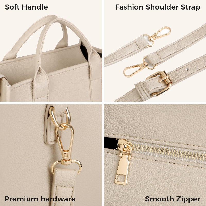 INNOIO Tote Bag for Women, Pu Leather Work Handbags Purses with Top Handle, Letter Print Weekender Hobo bag Bags for Teacher/Nurse (Beige) - Image 3