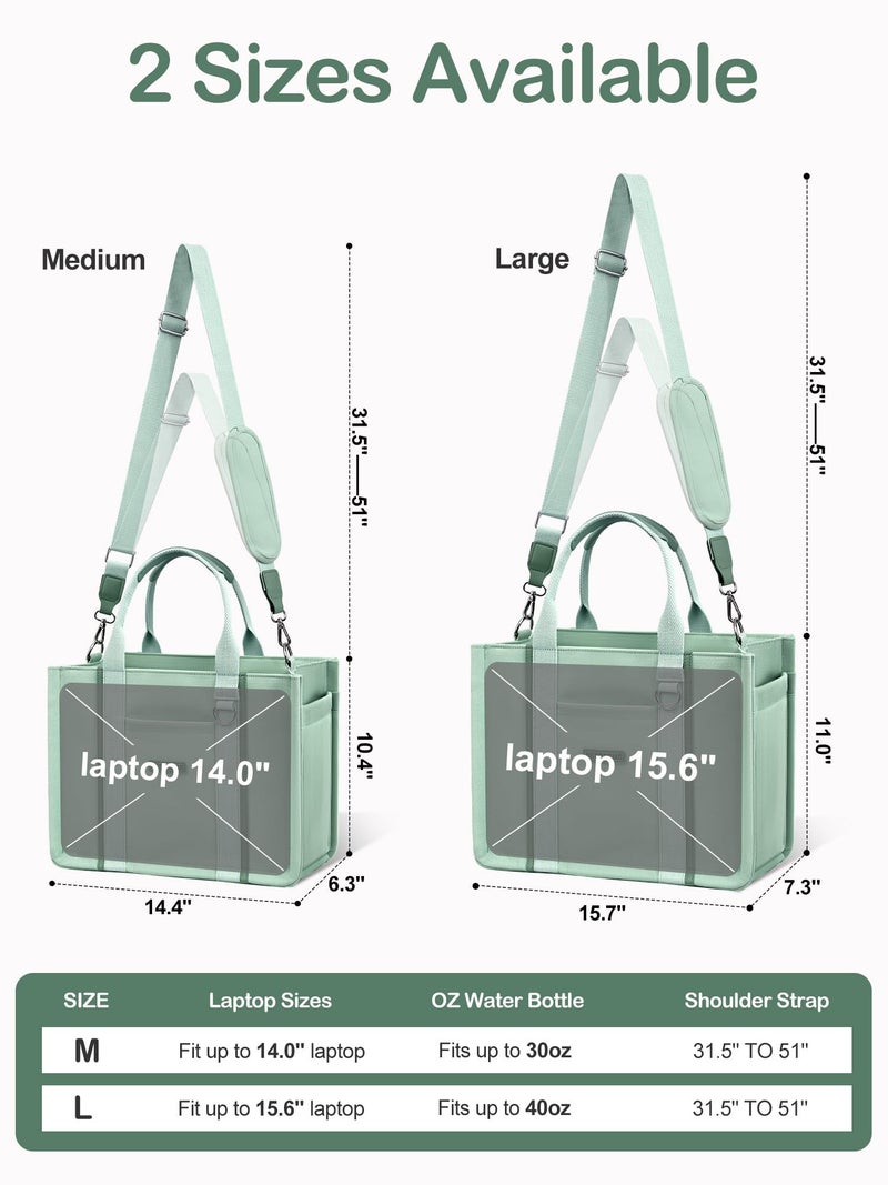 BESBESME Canvas Tote Bag for Women with Zipper & Compartments â€“ Large Multi-Pocket Work Laptop College Tote Purse, Crossbody Shoulder Bag for Teacher, Nurse, Bible Study, Travel Light Green M - Image 4