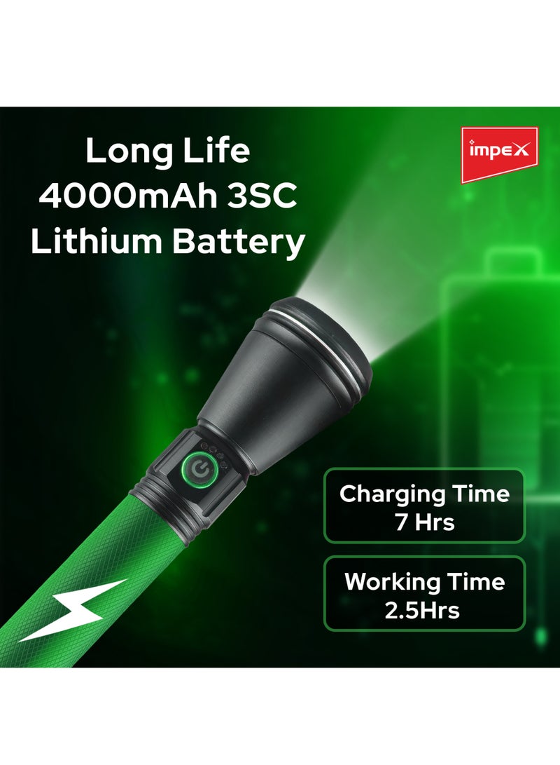 Impex Rechargeable LED Flashlight 3 Pcs Combo | 1000 Lumens Brightness | 10W Laser LED | Zoom & Multi Modes | 4000mAh Long Battery Life | Fast Type-C Charging | Smart 4-LED Indicator | Durable Aircraft-Grade Aluminium | Reliable & Portable | 2 Year Warranty | CB 2225 Black - Image 3