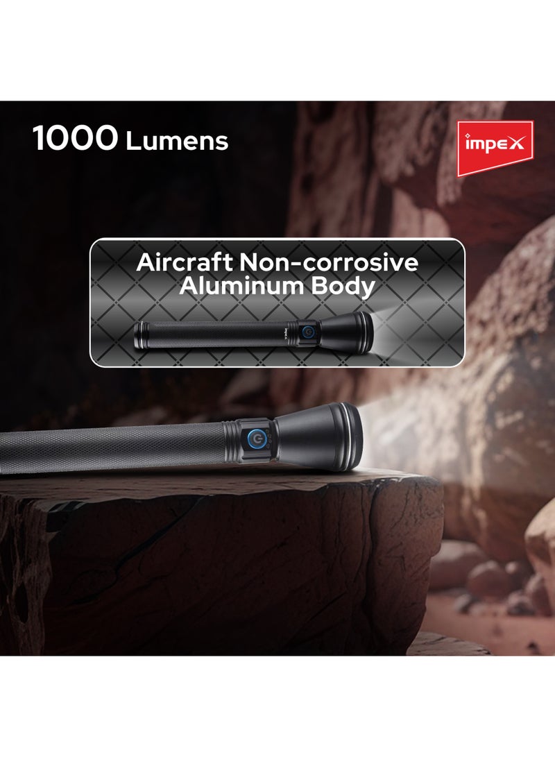 Impex Rechargeable LED Flashlight 3 Pcs Combo | 1000 Lumens Brightness | 10W Laser LED | Zoom & Multi Modes | 4000mAh Long Battery Life | Fast Type-C Charging | Smart 4-LED Indicator | Durable Aircraft-Grade Aluminium | Reliable & Portable | 2 Year Warranty | CB 2225 Black - Image 4
