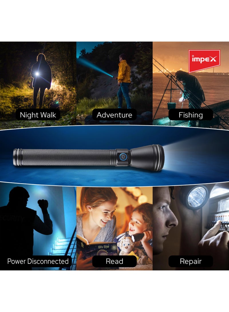Impex Rechargeable LED Flashlight 3 Pcs Combo | 1000 Lumens Brightness | 10W Laser LED | Zoom & Multi Modes | 4000mAh Long Battery Life | Fast Type-C Charging | Smart 4-LED Indicator | Durable Aircraft-Grade Aluminium | Reliable & Portable | 2 Year Warranty | CB 2225 Black - Image 5
