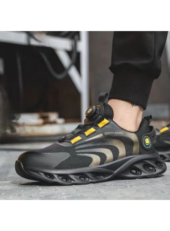 CFFHS Unisex Summer Safety Shoes with Steel Toe & Kevlar Midsole, Anti-Puncture Work Trainers, Black & Gold - Image 2