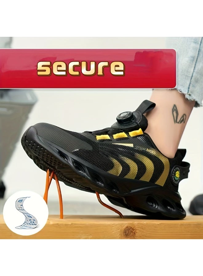 CFFHS Unisex Summer Safety Shoes with Steel Toe & Kevlar Midsole, Anti-Puncture Work Trainers, Black & Gold - Image 3