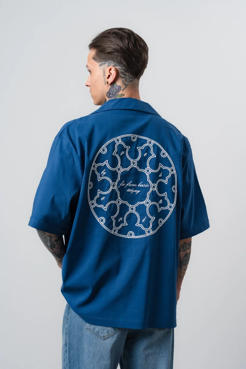 RESPIRE Men's Itsbyzey Embroidered Oversize Shirt in Petrol