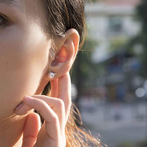 S.Leaf Cat Pearl Earrings for Women Sterling Silver Hypoallergenic Flat Back Stud Cat Memorial Earrings Best Friend Birthday Gifts for Women Trendy Siser Mom Wife Womens Her Friend Party - Image 5