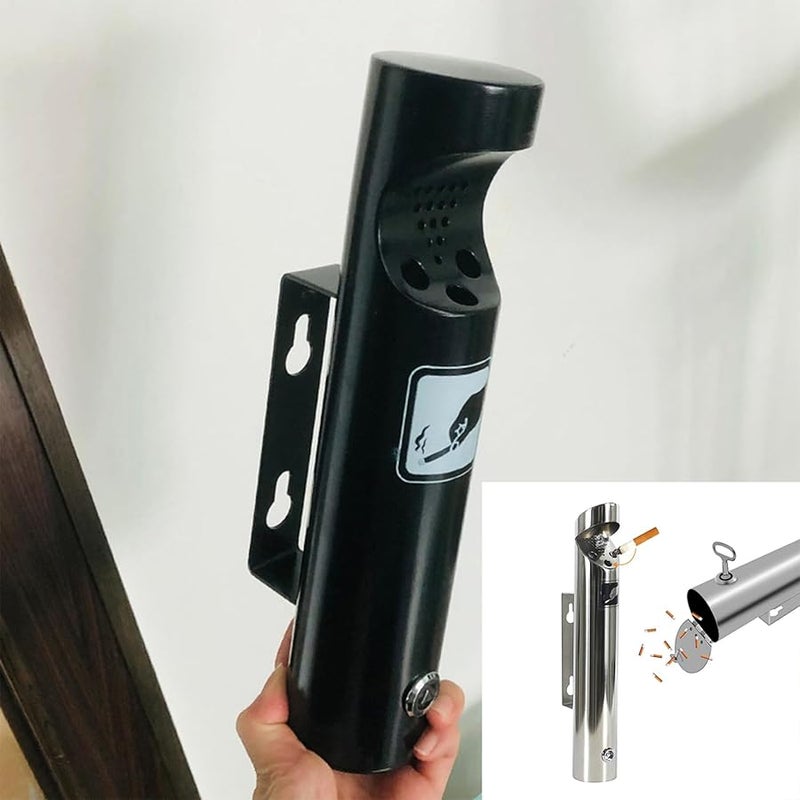 Black Wall Mounted Outdoor Cigarette Ashtray Receptacle Fireproof Waterproof for Hotels Restaurants - Image 1