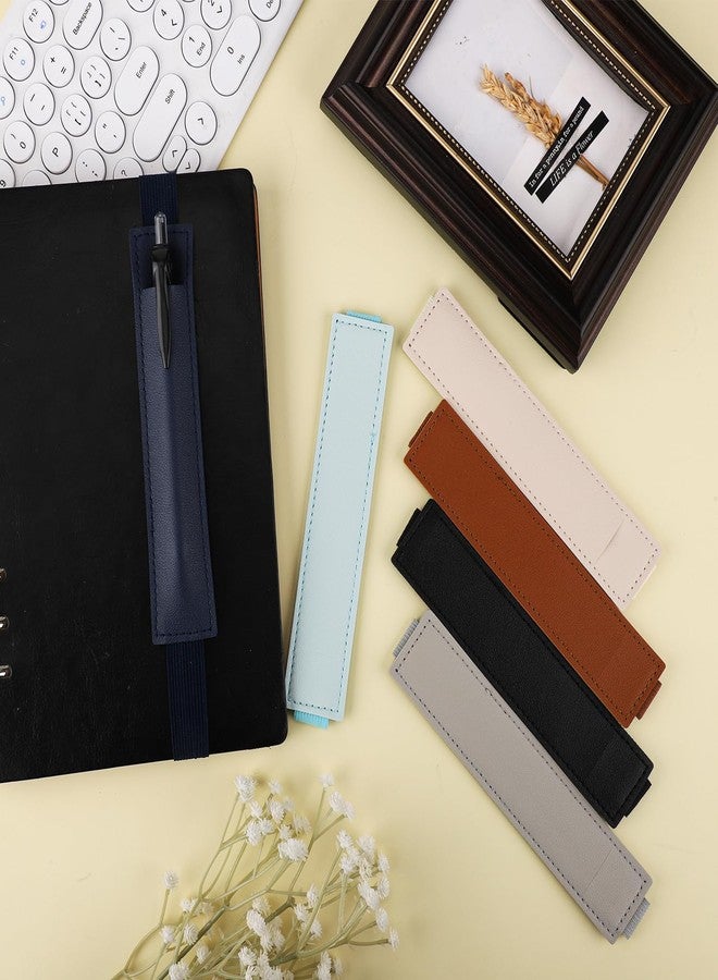 KINBOM 6pcs Elastic Band Pen Holder, PU Leather Pen Sleeve Pouch Journal Pencil Holder Adjustable Elastic Band Pen Holder for Notebook, Planners, Binders and Books (6 Colors) - Image 3